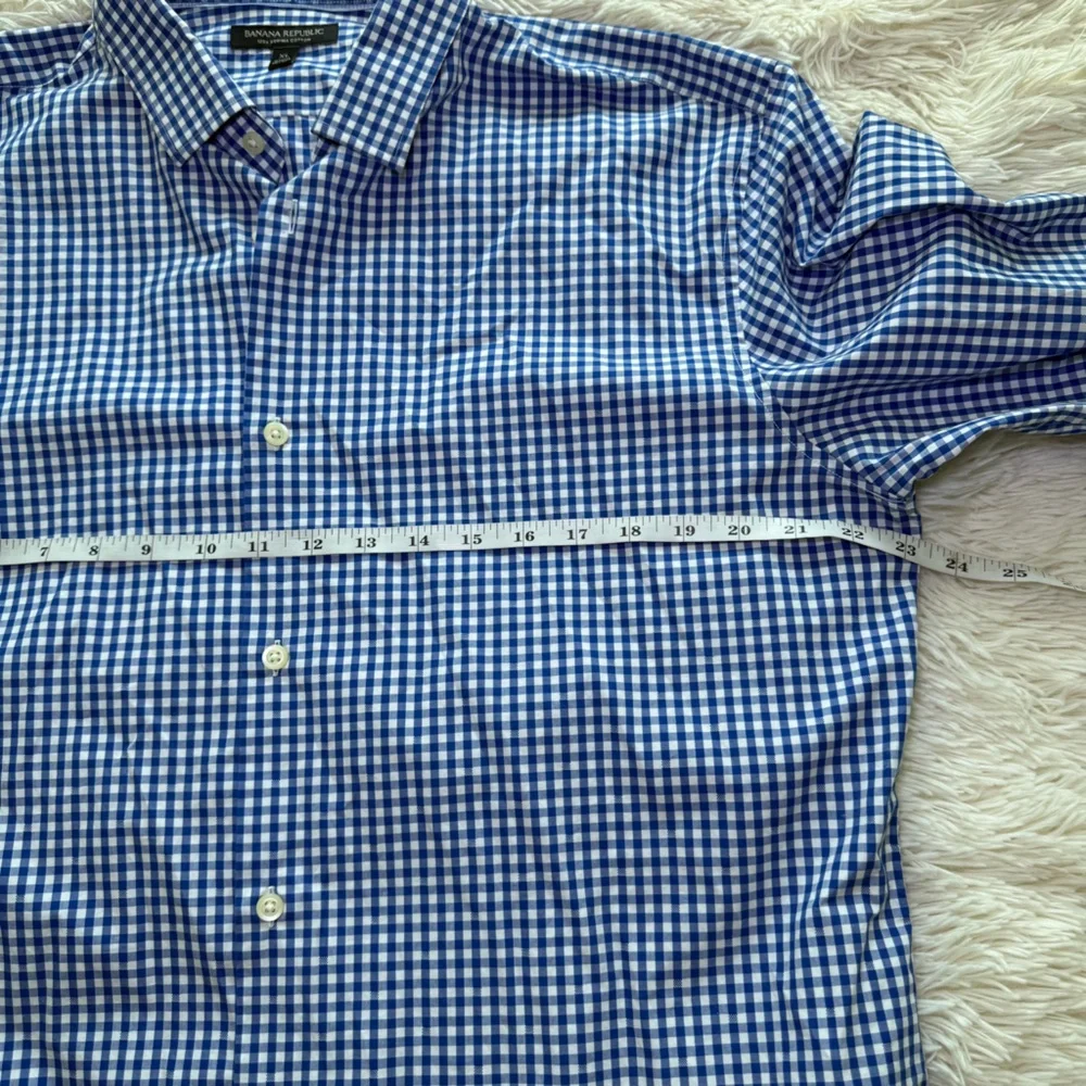 Banana Republic Grant Fit Supima Cotton Blue Gingham Button Down Shirt Size XL